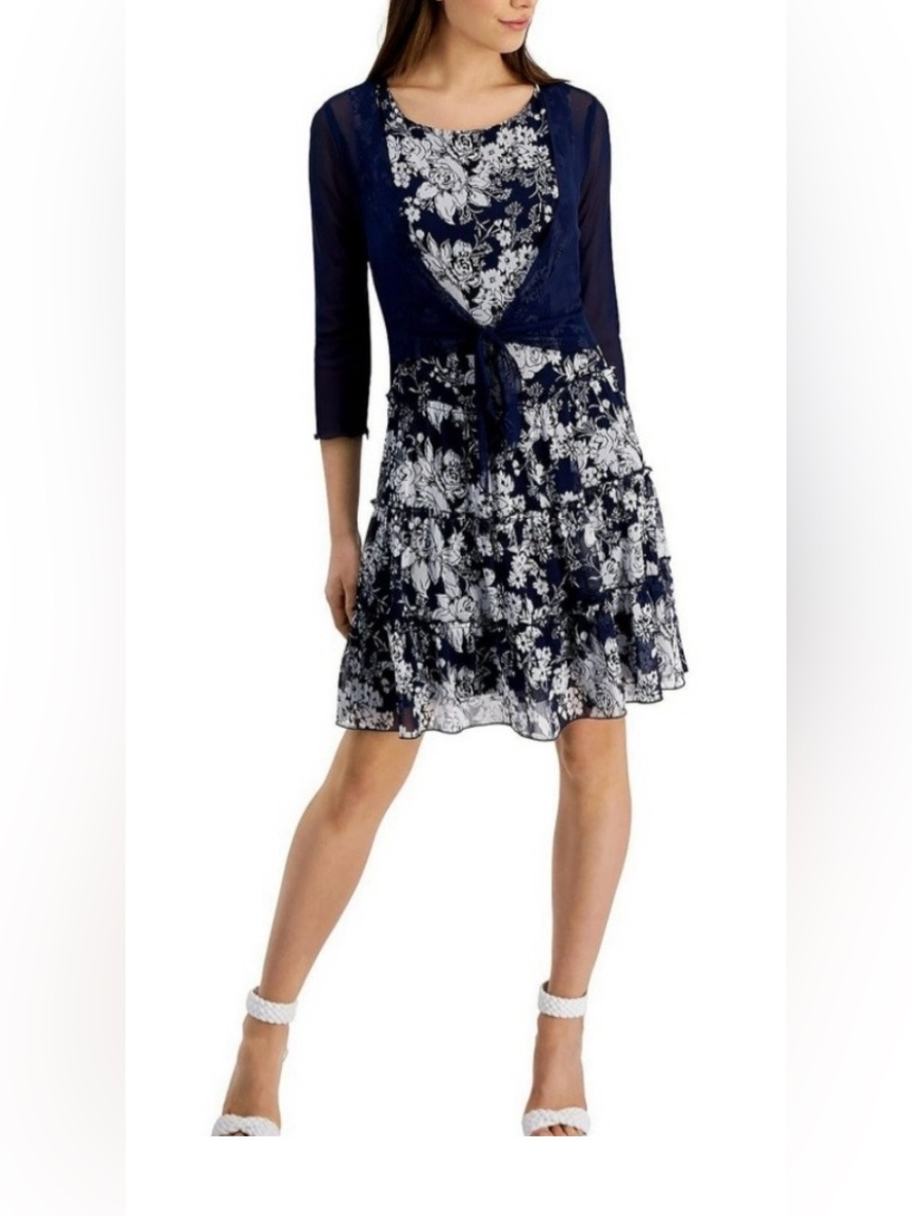 Connected Apparel 3/4 Sleeve Fit &Flare Dress